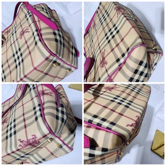 Authentic Burberry Haymarket Check Canterbury Tote Bag Beige/Pink - Picture 12 of 16